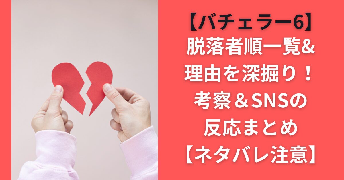 バチェラー6脱落者順一覧&理由を深掘り！考察＆SNSの反応まとめ【ネタバレ注意】